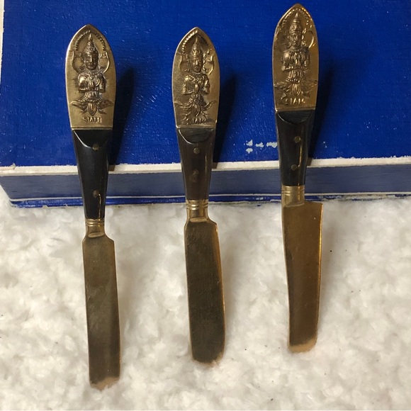 Vintage Ruby Jewelry, Siam Solid Bronze Fork & Knife Cocktail Flatware Set Of 6 - Picture 7 of 11